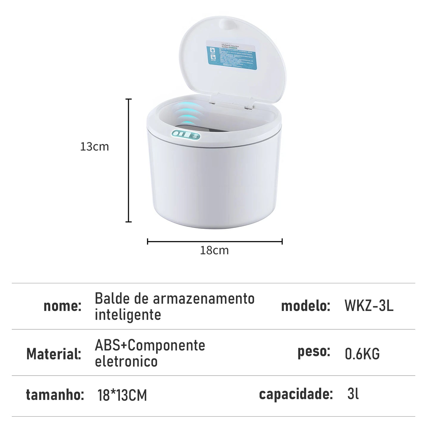 Lixeira Smart 3L com Sensor